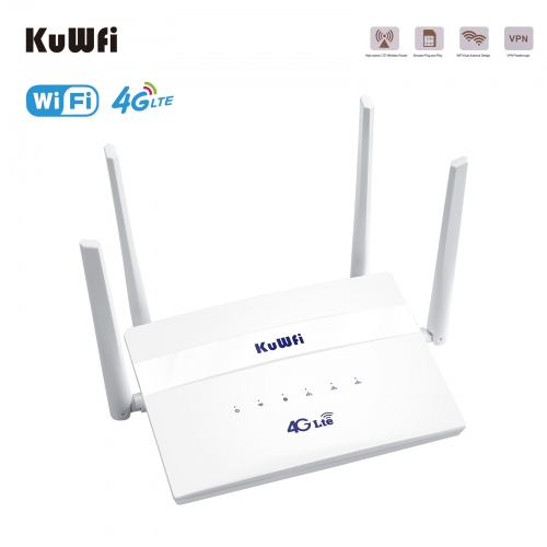 KuWFi Indoor 4G WiFi Router 300Mbps Wide Coverage with 4 External Antennas Up to 32 User
