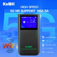 Touchable screen KuWFi eSim 5g router 4500mah battery 5g cpe wireless router 128 users mobile 5g router with sim card slot