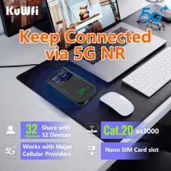 Touchable screen KuWFi eSim 5g router 4500mah battery 5g cpe wireless router 128 users mobile 5g router with sim card slot